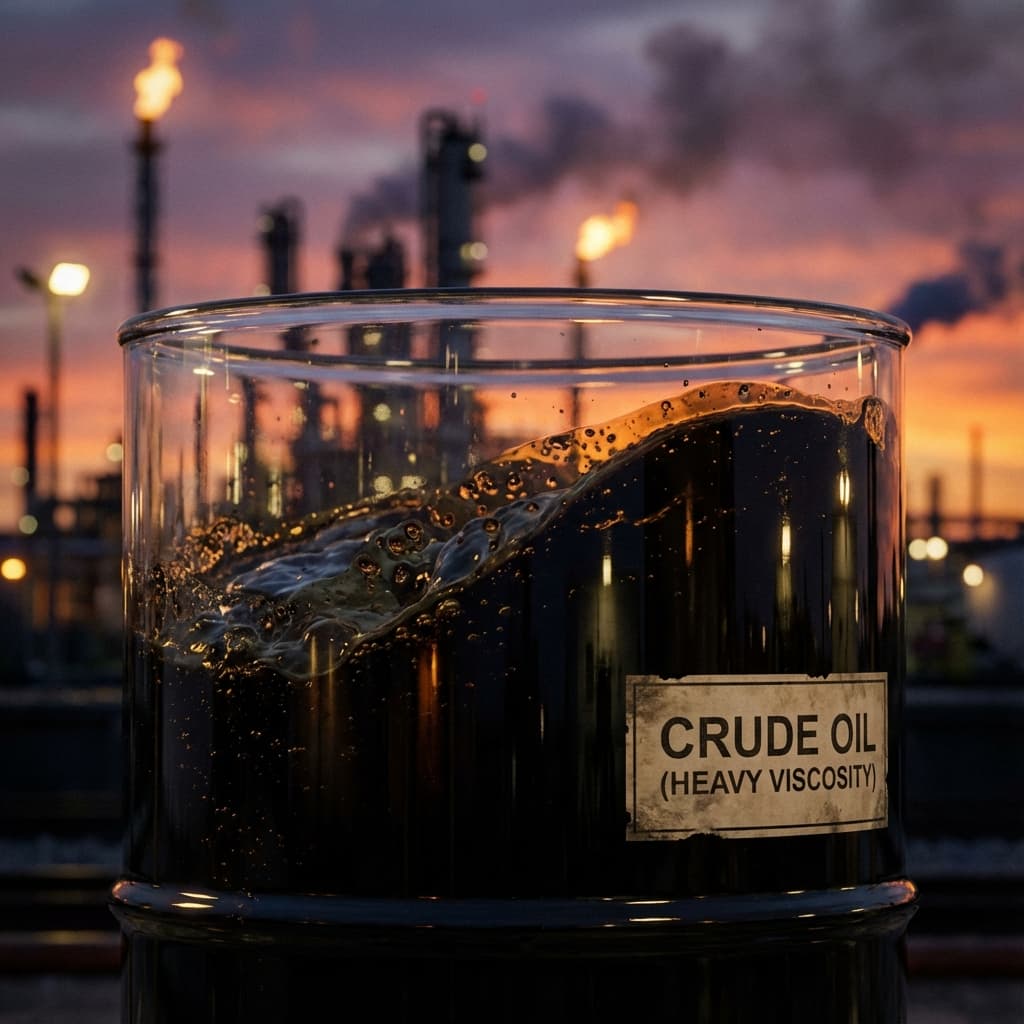 Viscous crude oil in a transparent container